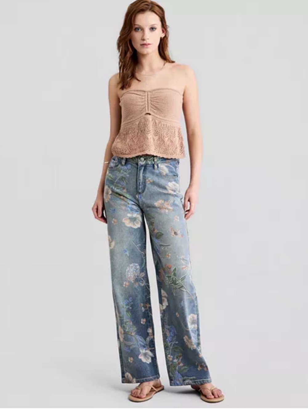 125- And Now This Mid Rise Wide Leg Floral Denim Jeans Size 31 - Picture 2 of 6